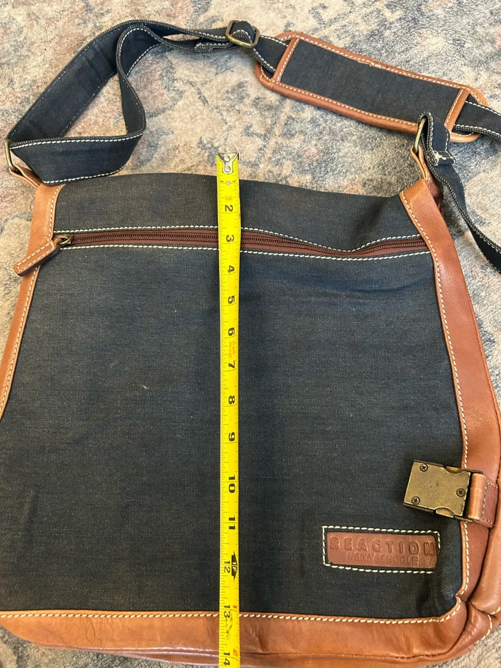 Kenneth Cole Reaction Navy and Brown Canvas  & Leather Messenger Bag